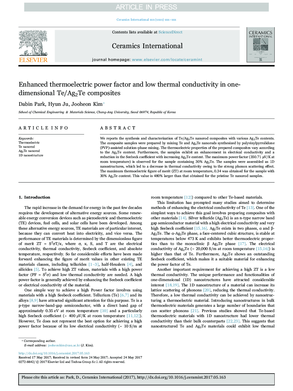 Enhanced thermoelectric power factor and low thermal conductivity in one-dimensional Te/Ag2Te composites