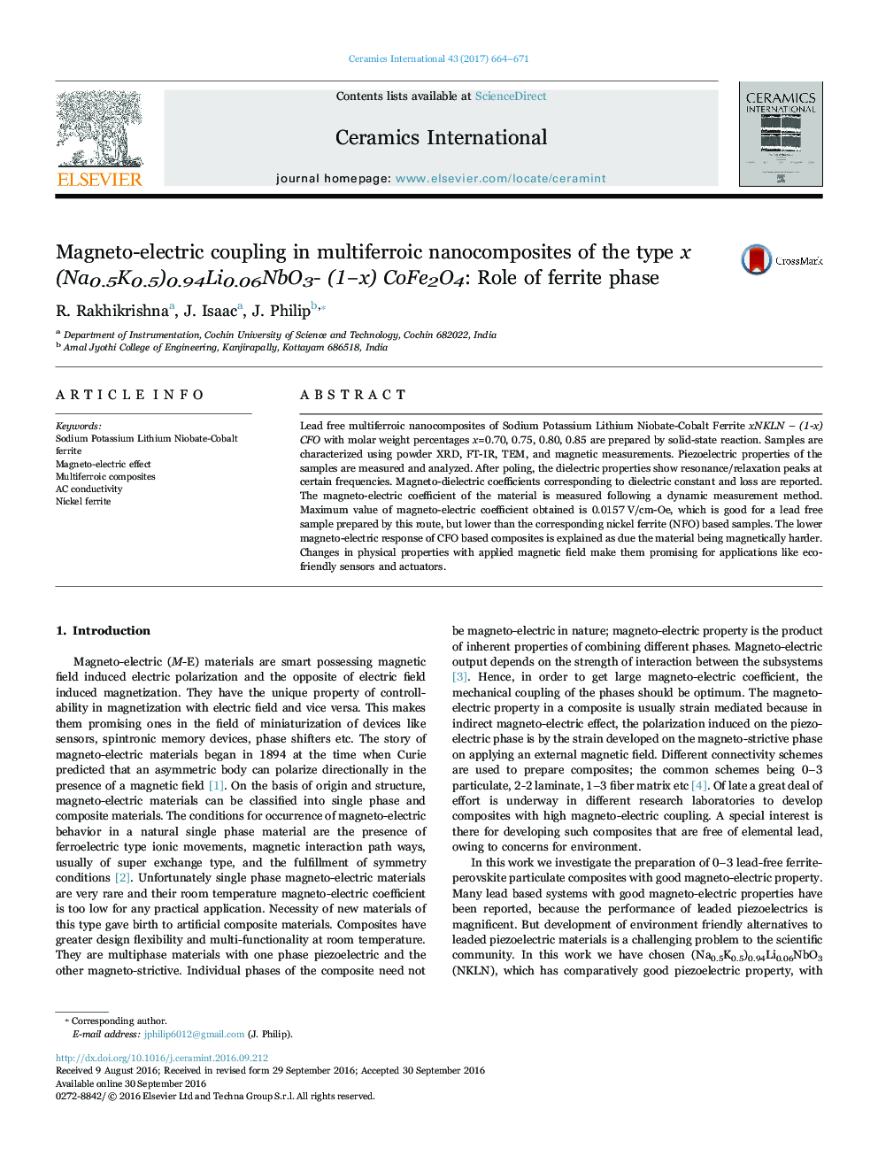 Magneto-electric coupling in multiferroic nanocomposites of the type x (Na0.5K0.5)0.94Li0.06NbO3- (1âx) CoFe2O4: Role of ferrite phase