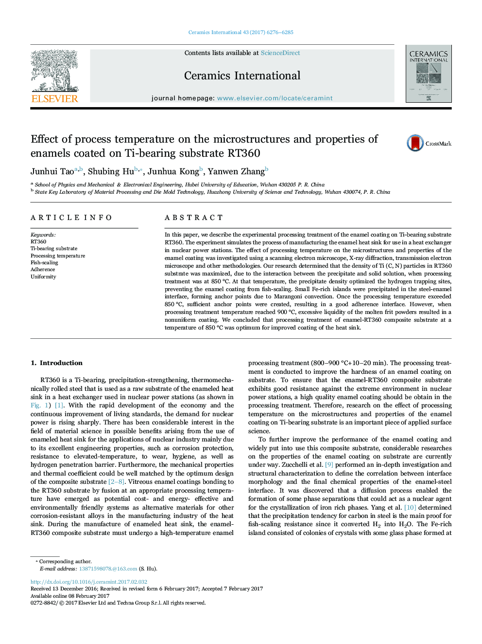 Effect of process temperature on the microstructures and properties of enamels coated on Ti-bearing substrate RT360