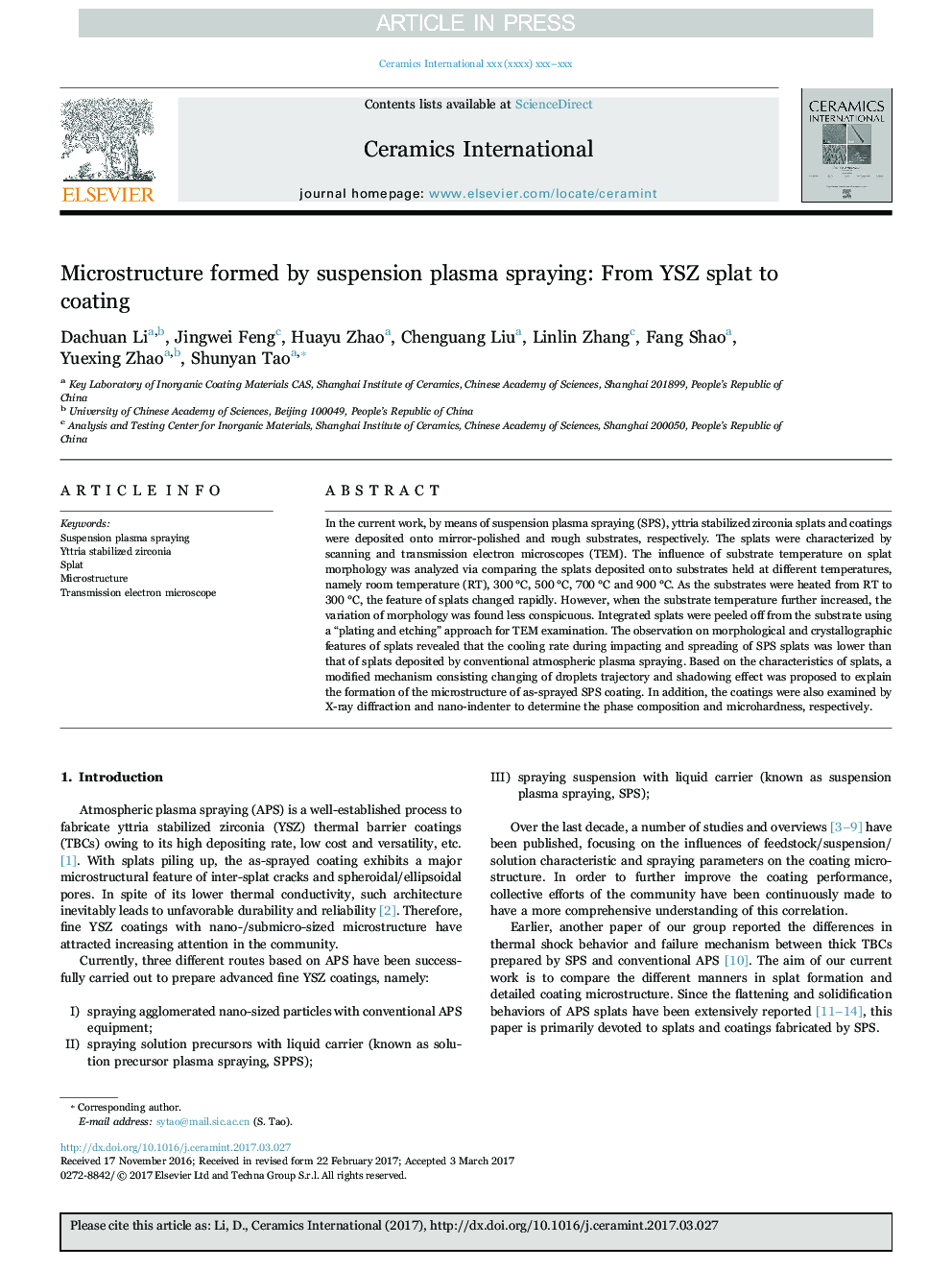 Microstructure formed by suspension plasma spraying: From YSZ splat to coating