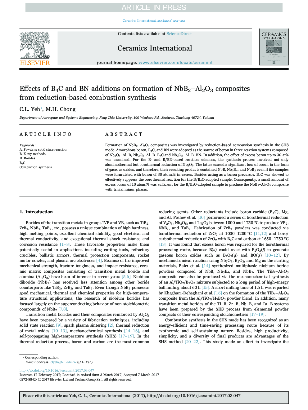 Effects of B4C and BN additions on formation of NbB2-Al2O3 composites from reduction-based combustion synthesis