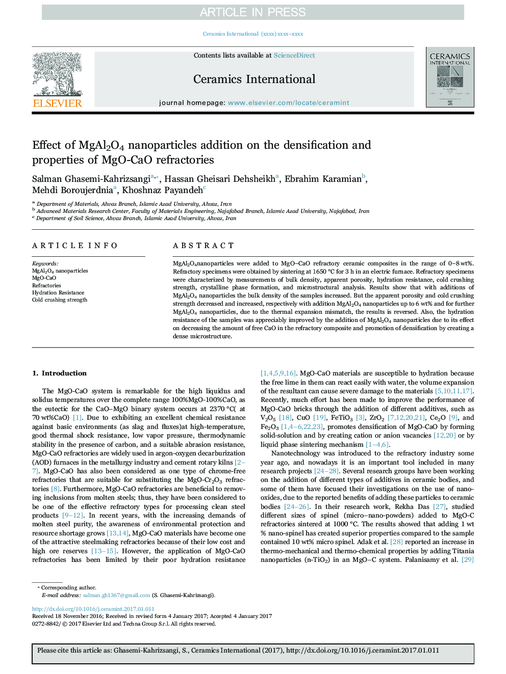 Effect of MgAl2O4 nanoparticles addition on the densification and properties of MgO-CaO refractories