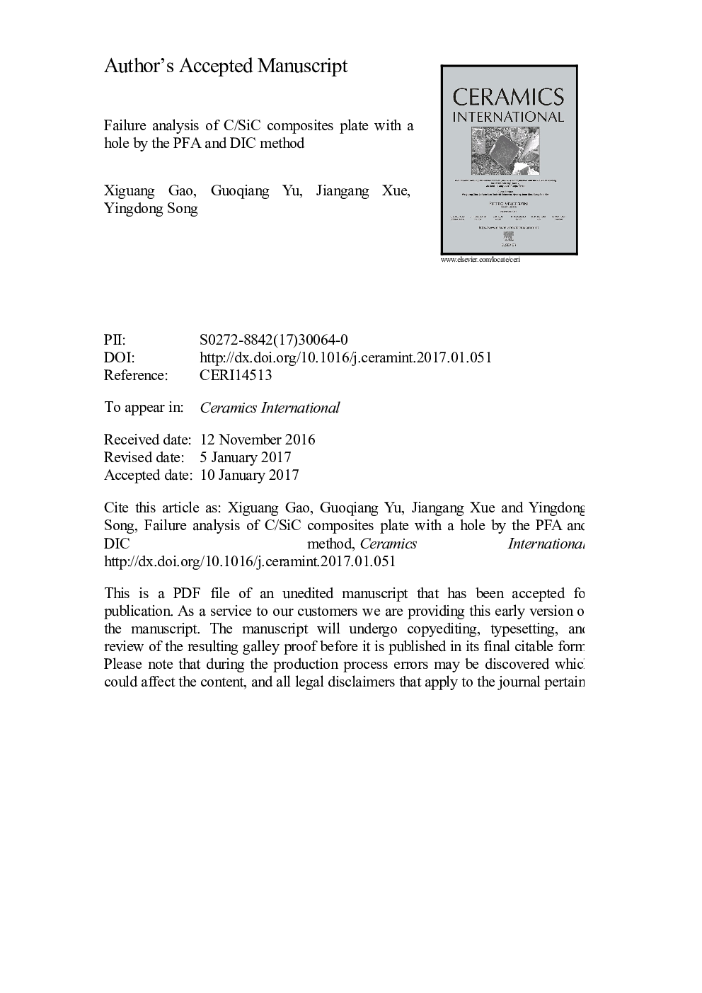 Failure analysis of C/SiC composites plate with a hole by the PFA and DIC method