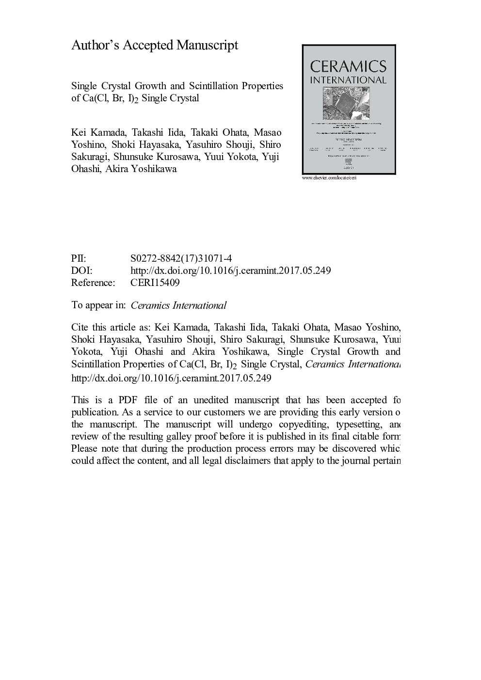 Single crystal growth and scintillation properties of Ca(Cl, Br, I)2 single crystal