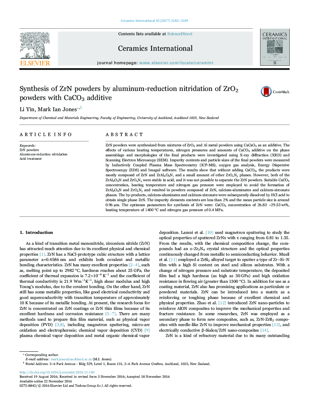 Synthesis of ZrN powders by aluminum-reduction nitridation of ZrO2 powders with CaCO3 additive