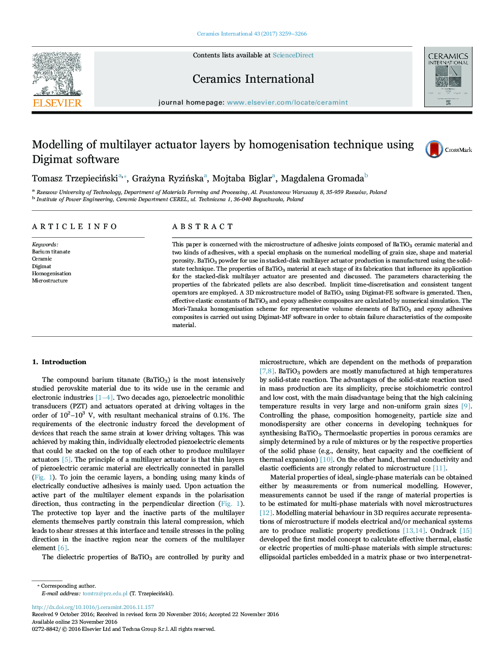 عکس صفحه اول مقاله: Modelling of multilayer actuator layers by homogenisation technique using Digimat software Modelling of multilayer actuator layers by homogenisation technique using Digimat software
