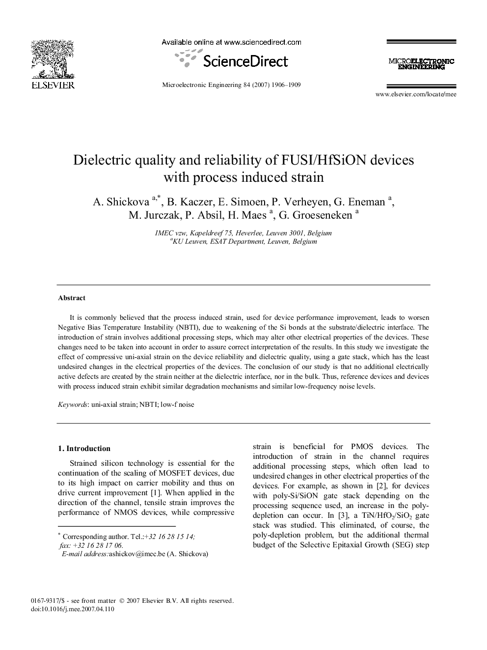 Dielectric quality and reliability of FUSI/HfSiON devices with process induced strain