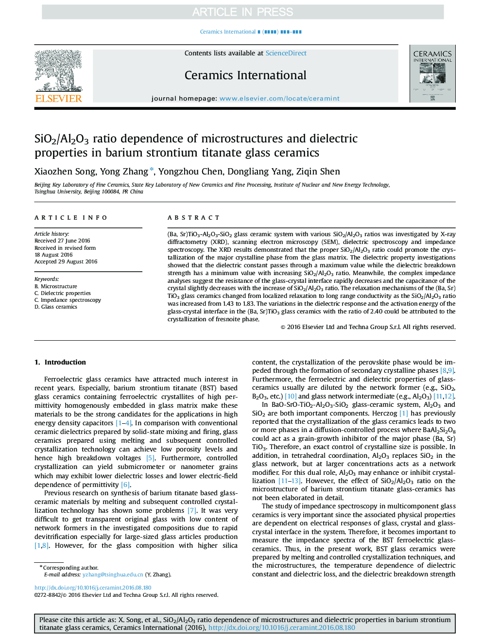 SiO2/Al2O3 ratio dependence of microstructures and dielectric properties in barium strontium titanate glass ceramics