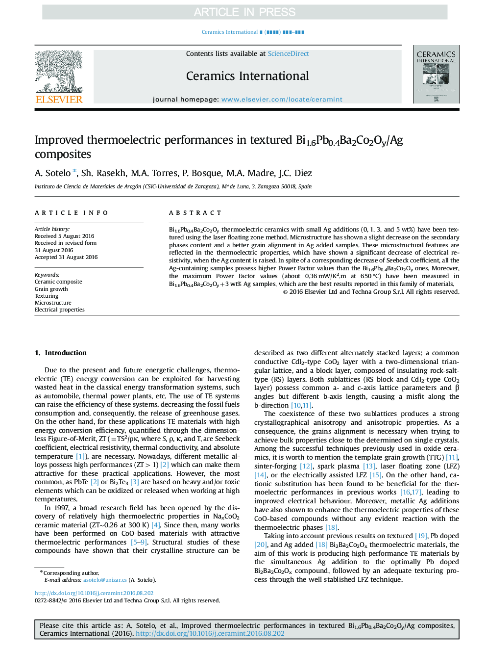 Improved thermoelectric performances in textured Bi1.6Pb0.4Ba2Co2Oy/Ag composites