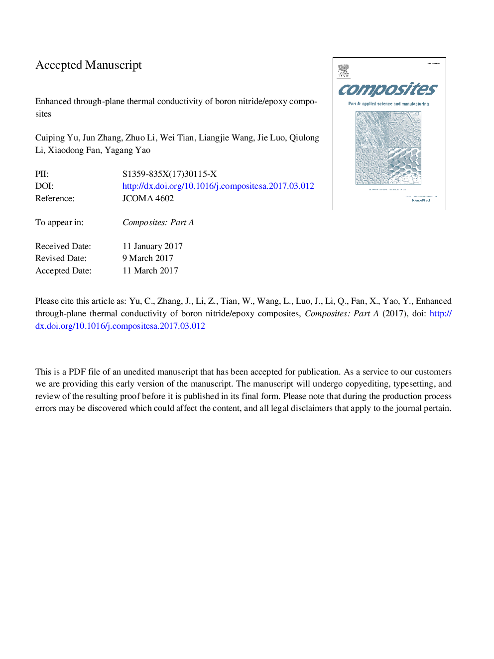 Enhanced through-plane thermal conductivity of boron nitride/epoxy composites