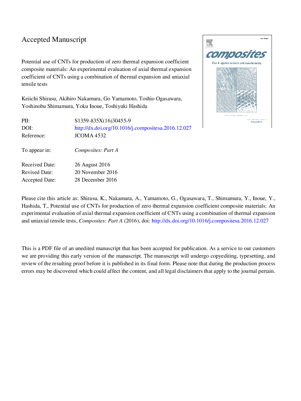 Potential use of CNTs for production of zero thermal expansion coefficient composite materials: An experimental evaluation of axial thermal expansion coefficient of CNTs using a combination of thermal expansion and uniaxial tensile tests