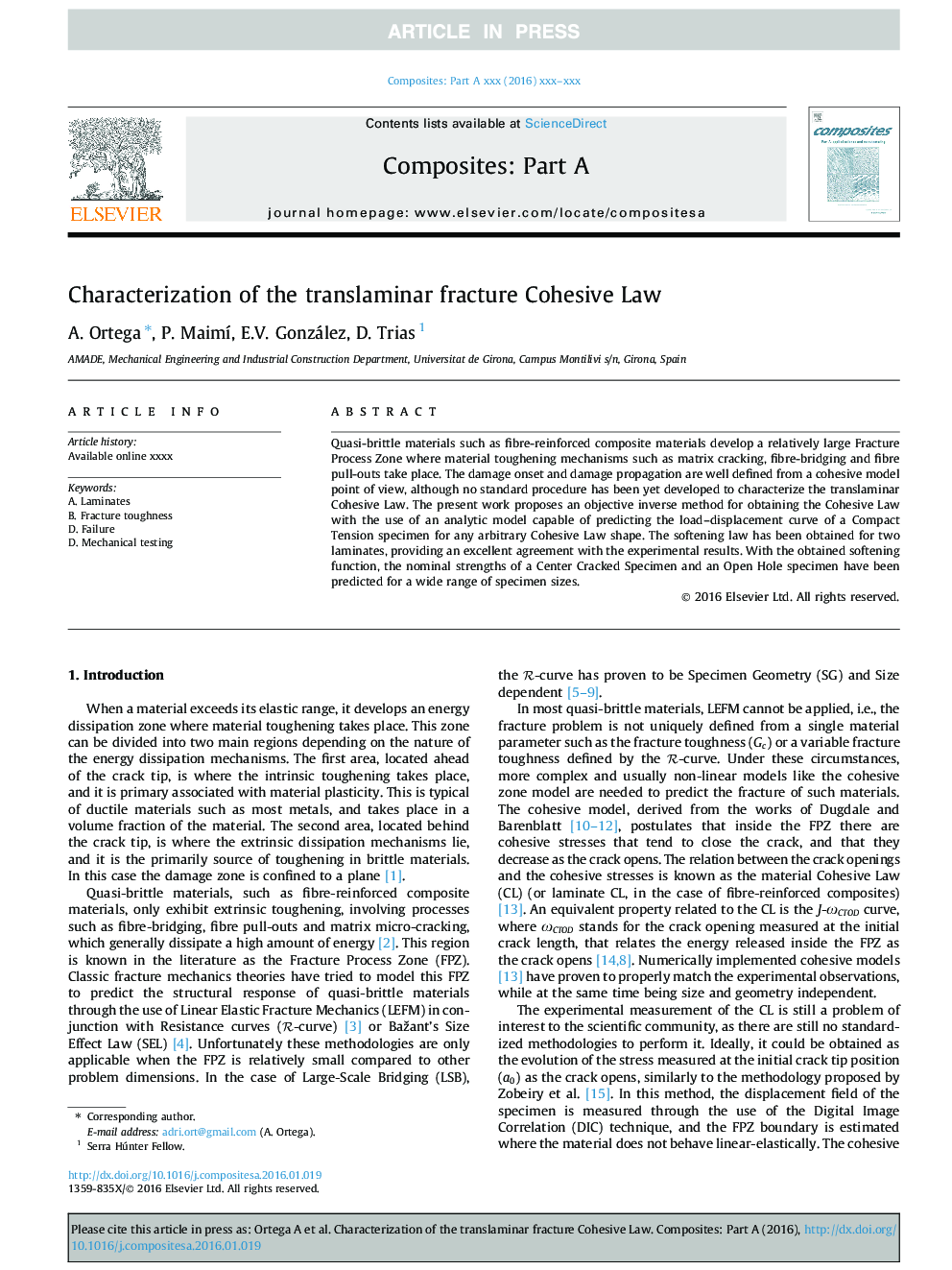 Characterization of the translaminar fracture Cohesive Law