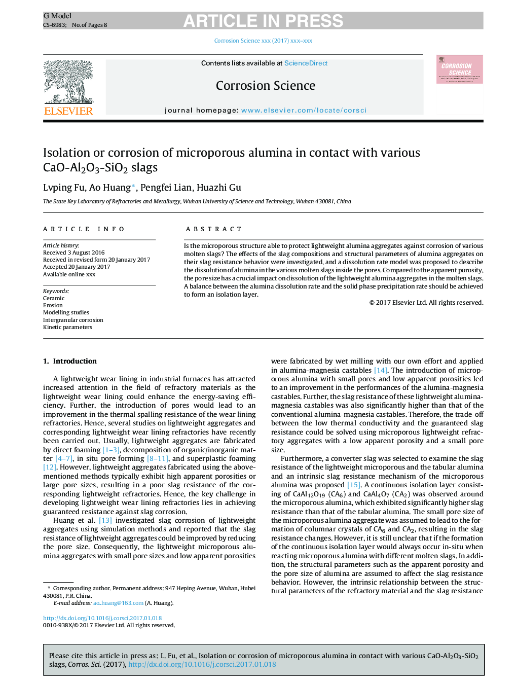 Isolation or corrosion of microporous alumina in contact with various CaO-Al2O3-SiO2 slags