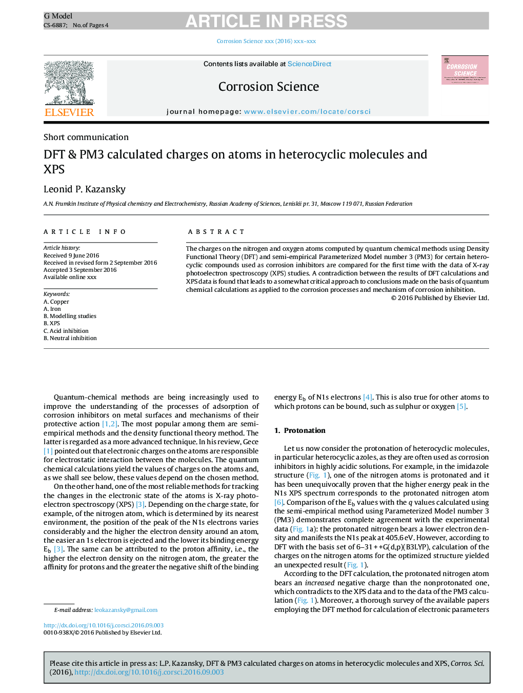 DFT & PM3 calculated charges on atoms in heterocyclic molecules and XPS