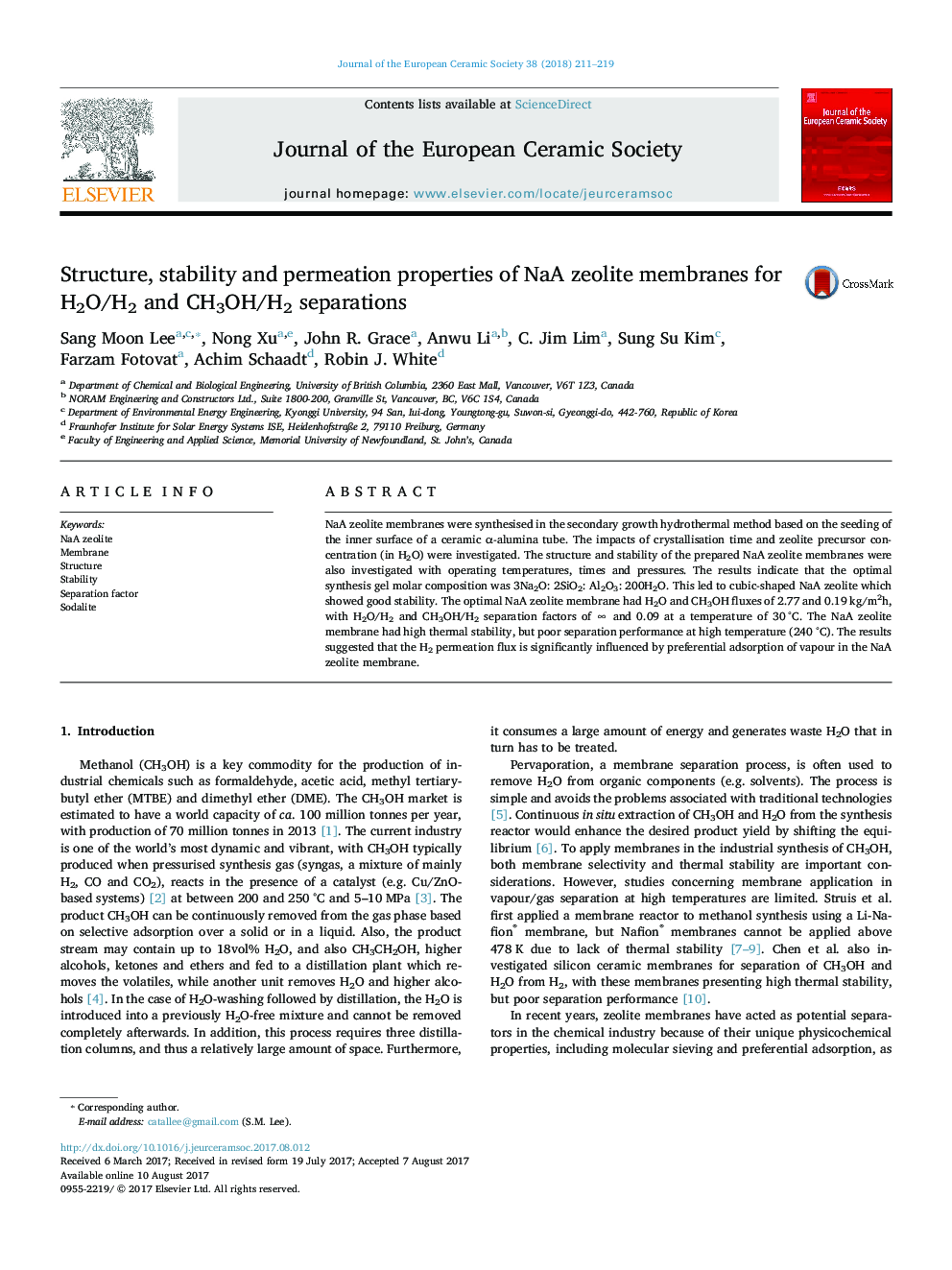 Structure, stability and permeation properties of NaA zeolite membranes for H2O/H2 and CH3OH/H2 separations