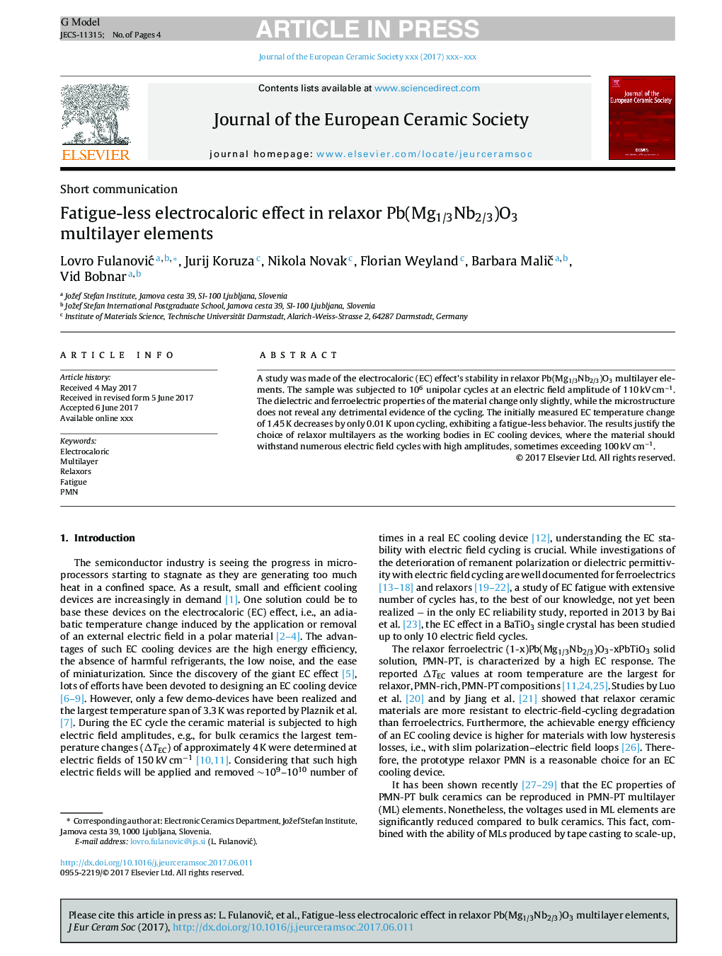 Fatigue-less electrocaloric effect in relaxor Pb(Mg1/3Nb2/3)O3 multilayer elements