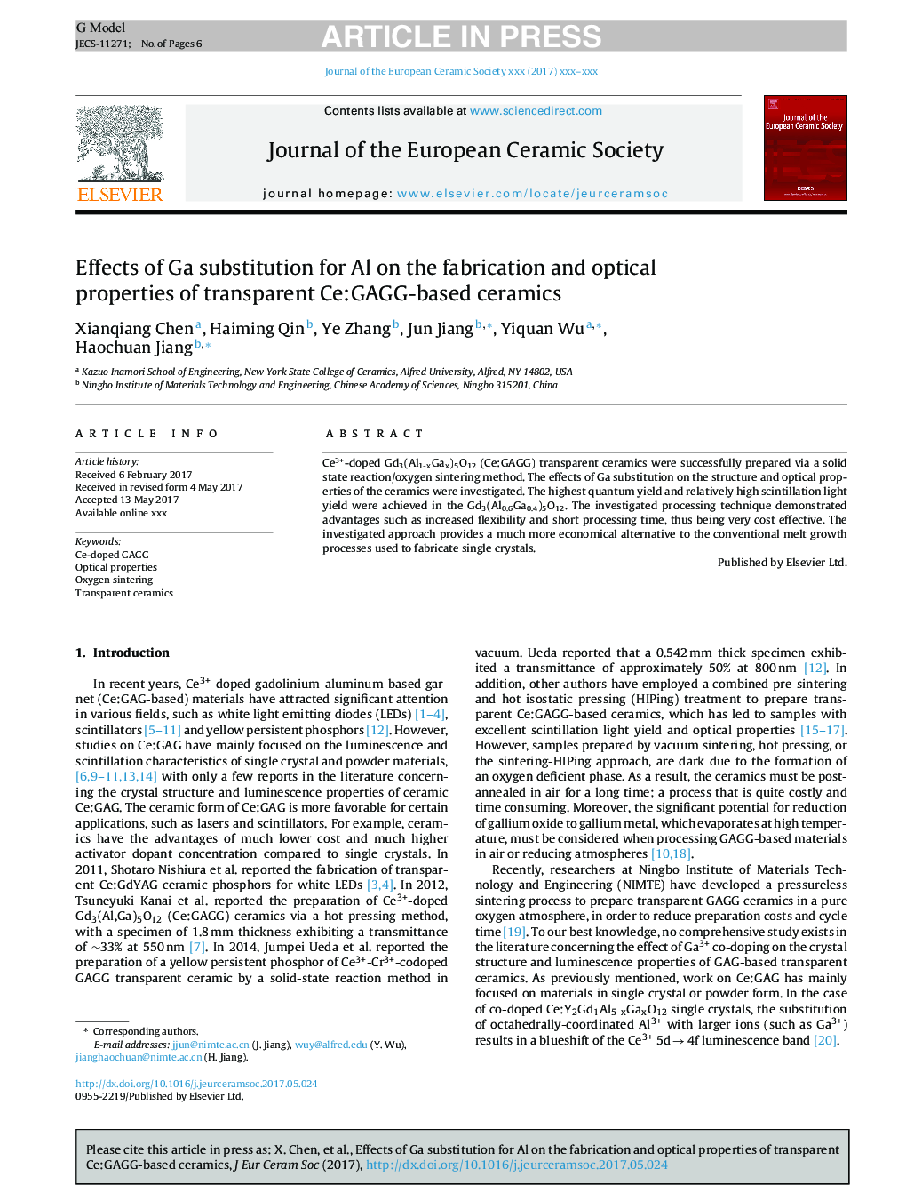 Effects of Ga substitution for Al on the fabrication and optical properties of transparent Ce:GAGG-based ceramics