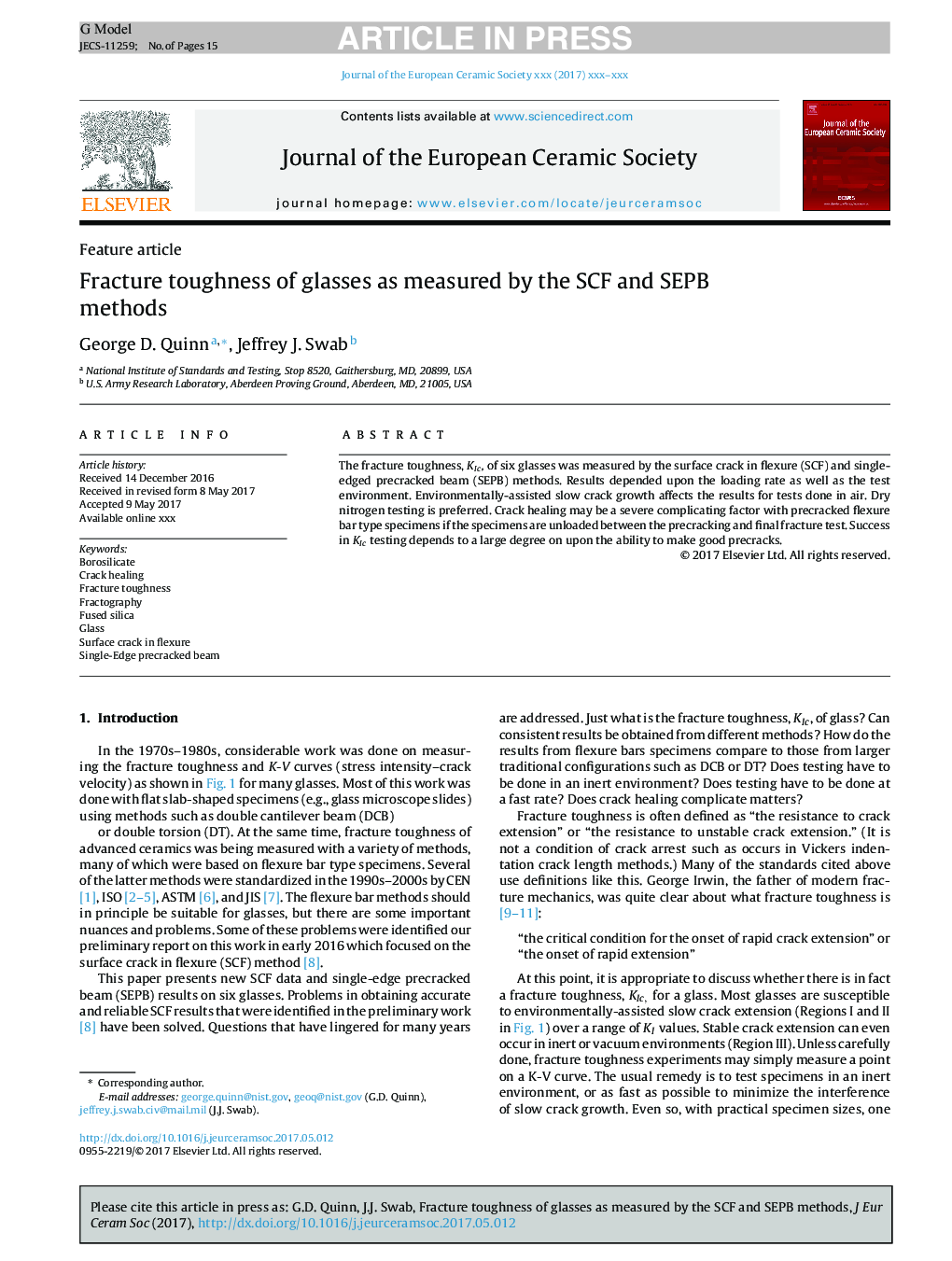 Fracture toughness of glasses as measured by the SCF and SEPB methods