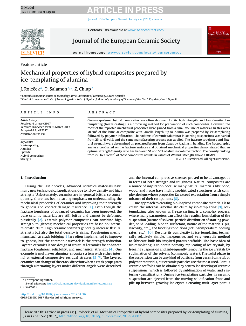 Mechanical properties of hybrid composites prepared by ice-templating of alumina