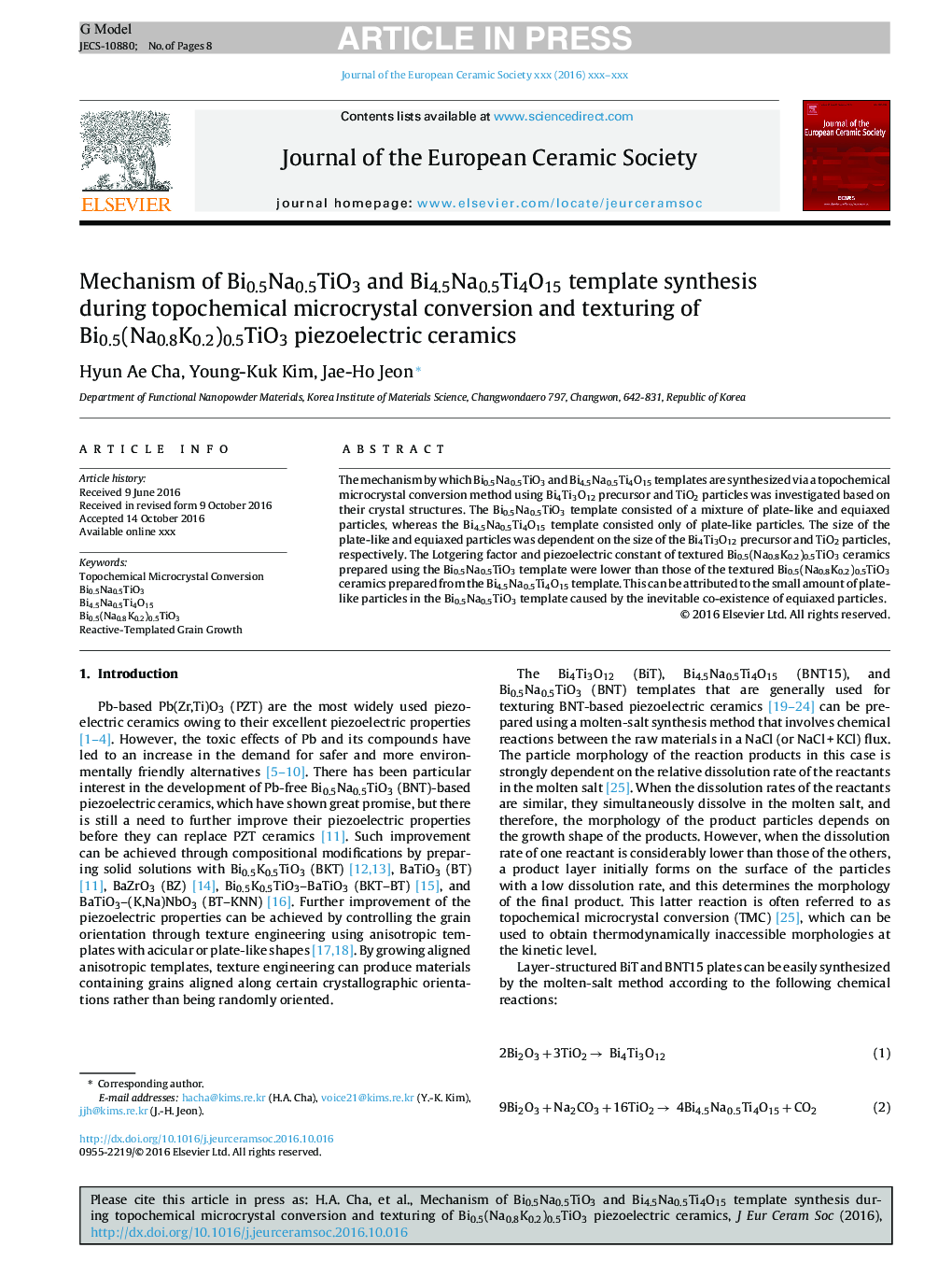 Mechanism of Bi0.5Na0.5TiO3 and Bi4.5Na0.5Ti4O15 template synthesis during topochemical microcrystal conversion and texturing of Bi0.5(Na0.8K0.2)0.5TiO3 piezoelectric ceramics