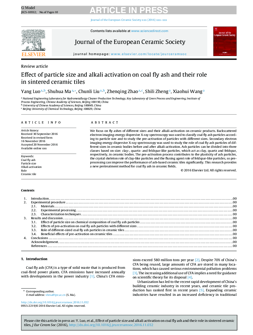 Effect of particle size and alkali activation on coal fly ash and their role in sintered ceramic tiles