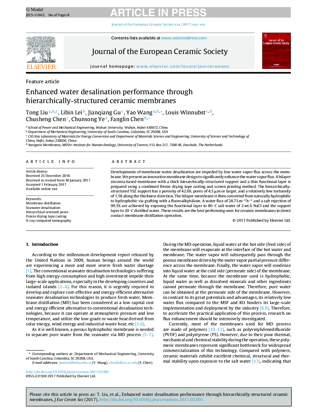 Enhanced water desalination performance through hierarchically-structured ceramic membranes