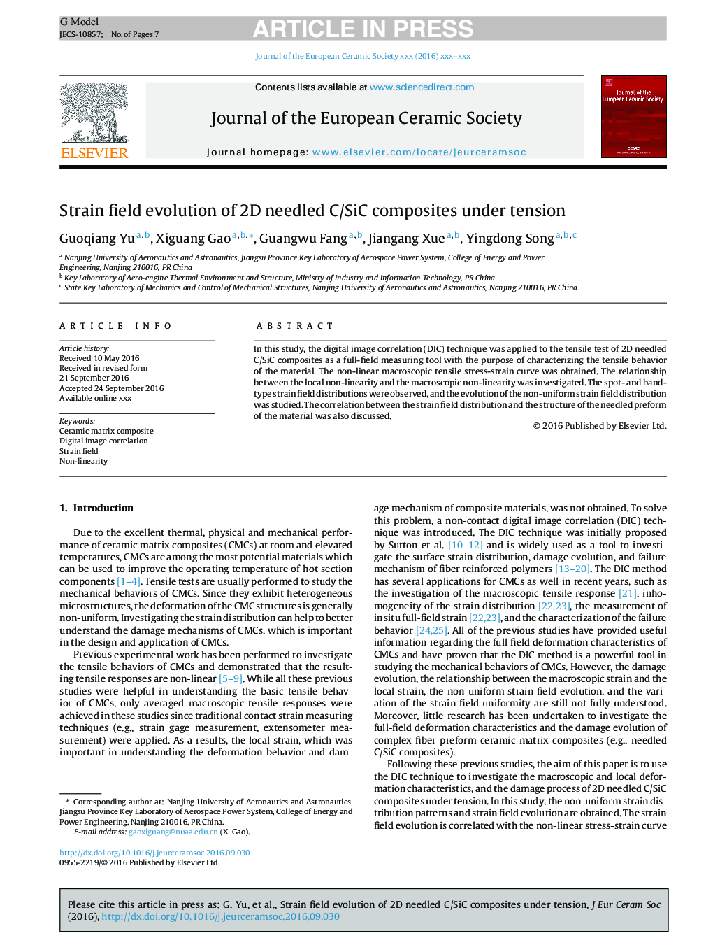 Strain field evolution of 2D needled C/SiC composites under tension