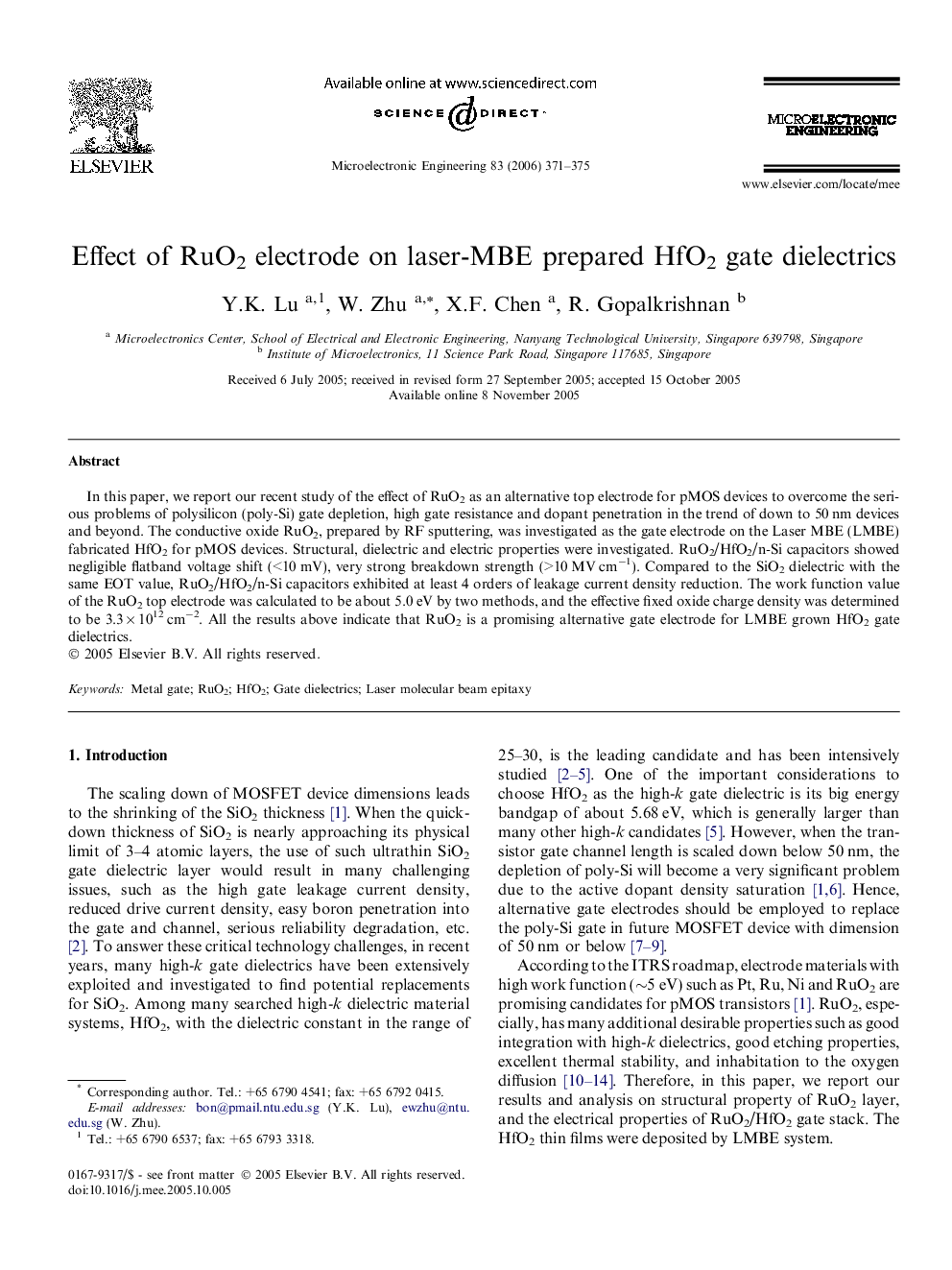 Effect of RuO2 electrode on laser-MBE prepared HfO2 gate dielectrics