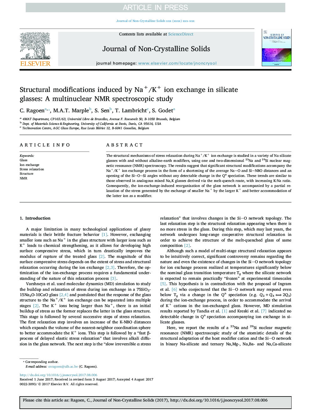 Structural modifications induced by Na+/K+ ion exchange in silicate glasses: A multinuclear NMR spectroscopic study