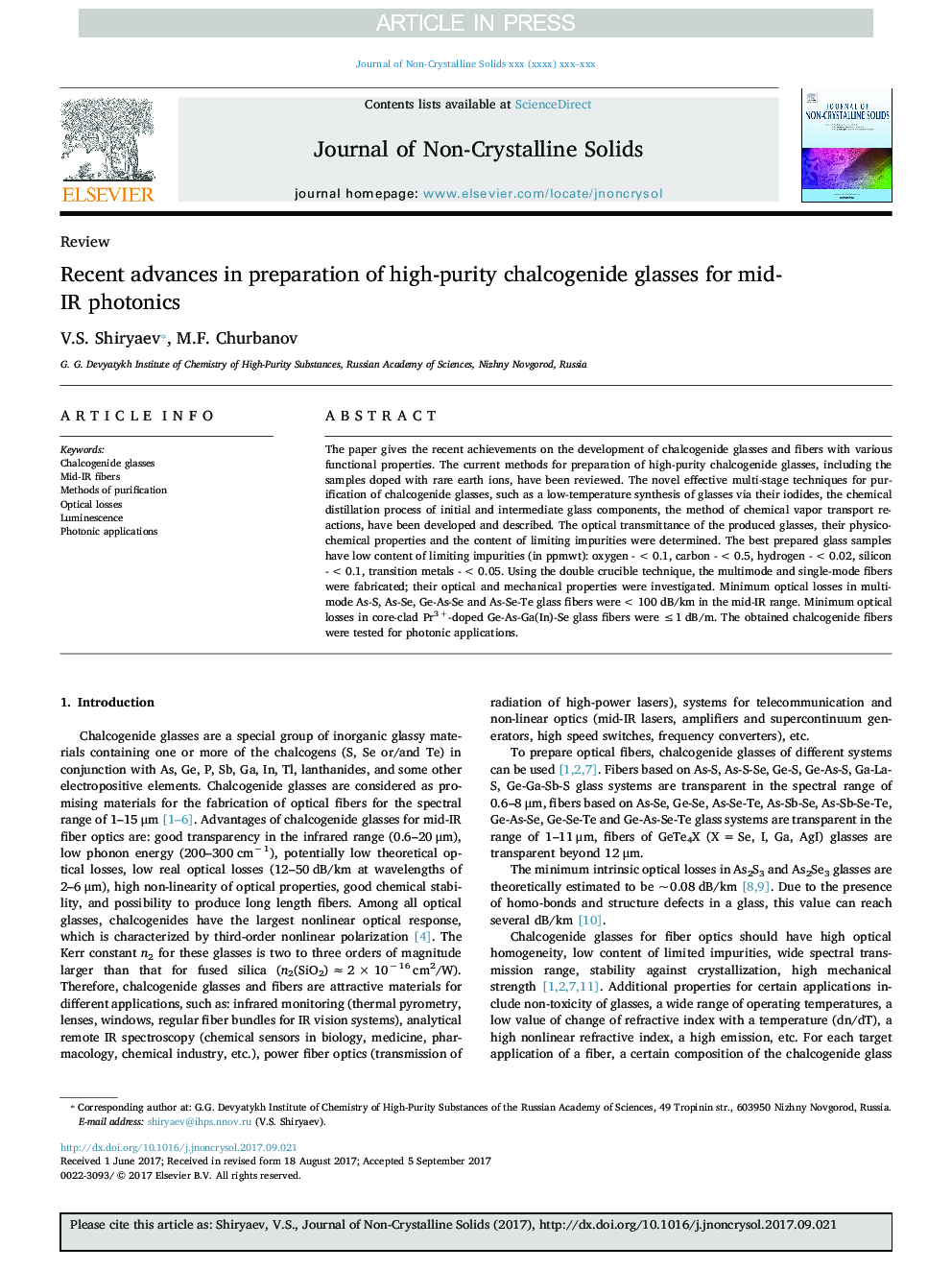 Recent advances in preparation of high-purity chalcogenide glasses for mid-IR photonics