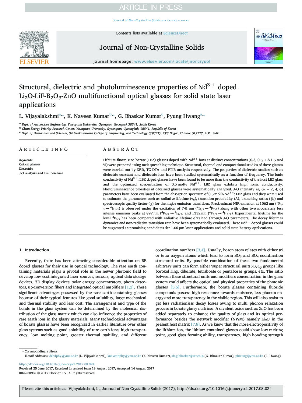 Structural, dielectric and photoluminescence properties of Nd3Â + doped Li2O-LiF-B2O3-ZnO multifunctional optical glasses for solid state laser applications