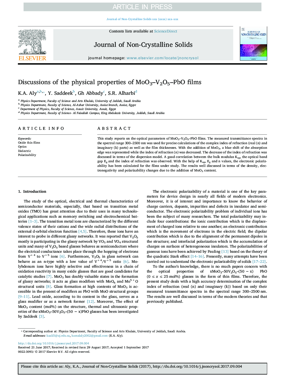 Discussions of the physical properties of MoO3-V2O5-PbO films