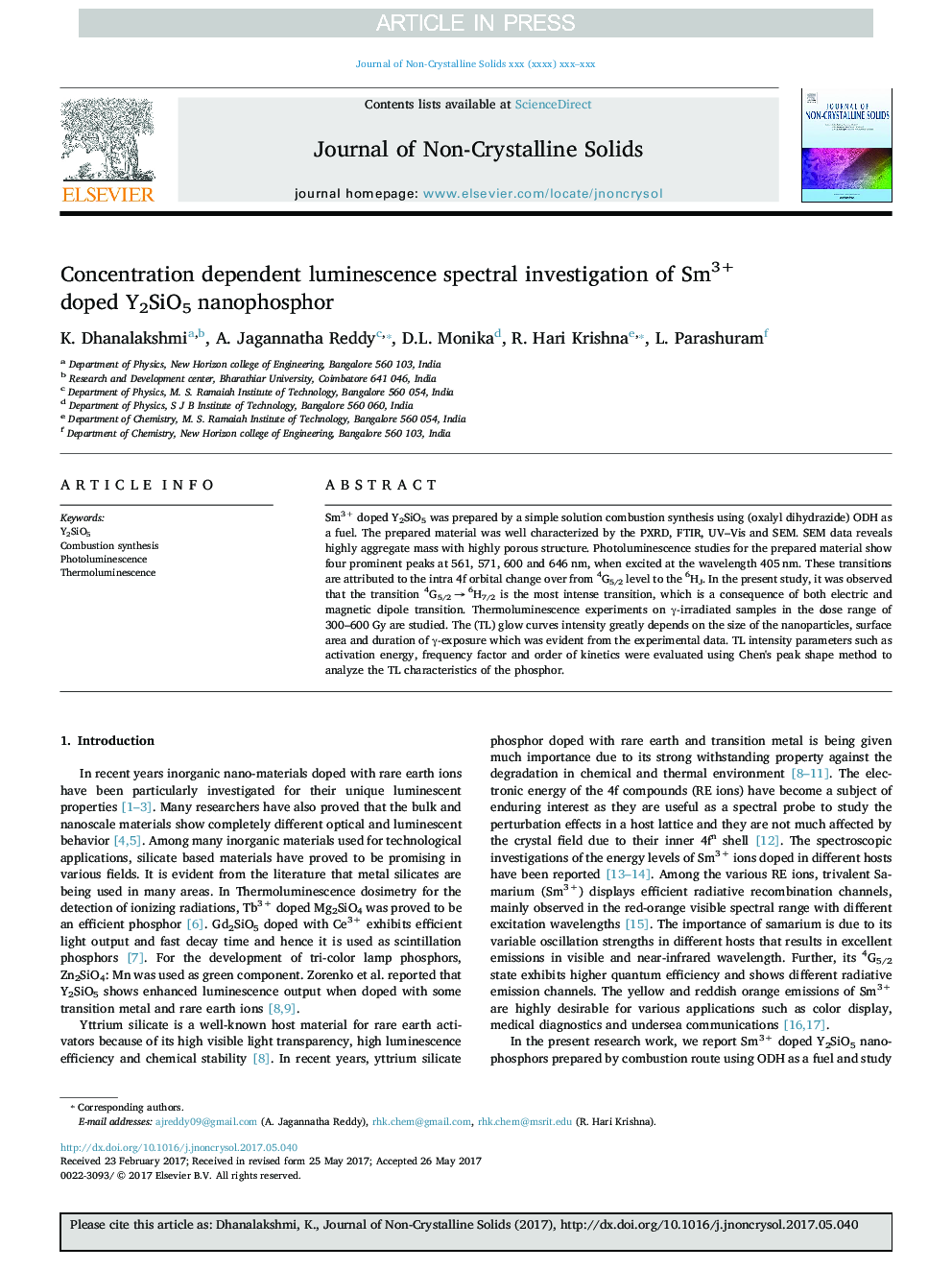 Concentration dependent luminescence spectral investigation of Sm3+ doped Y2SiO5 nanophosphor