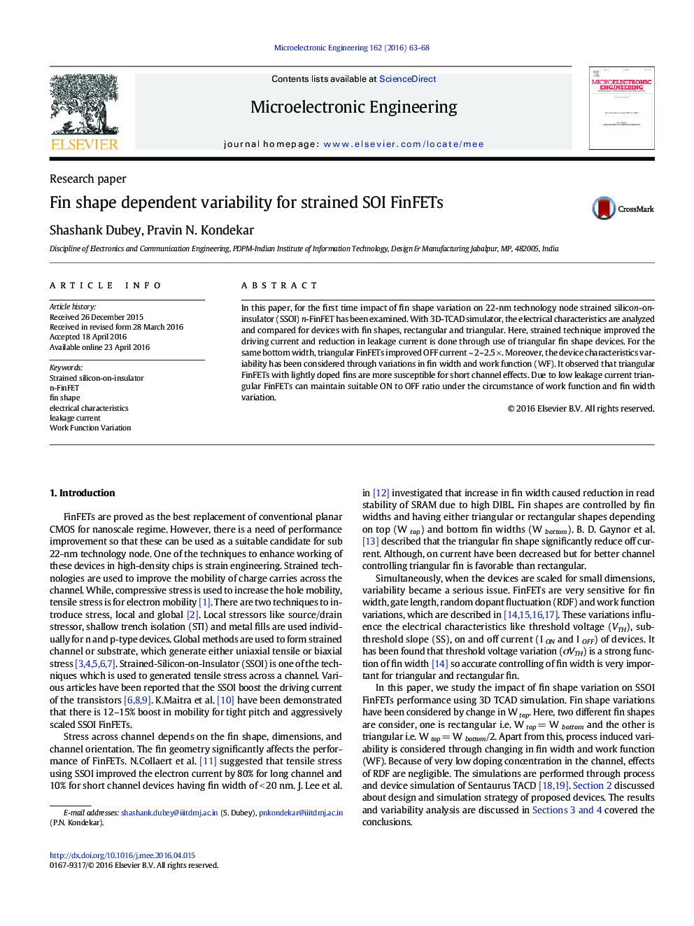 Fin shape dependent variability for strained SOI FinFETs