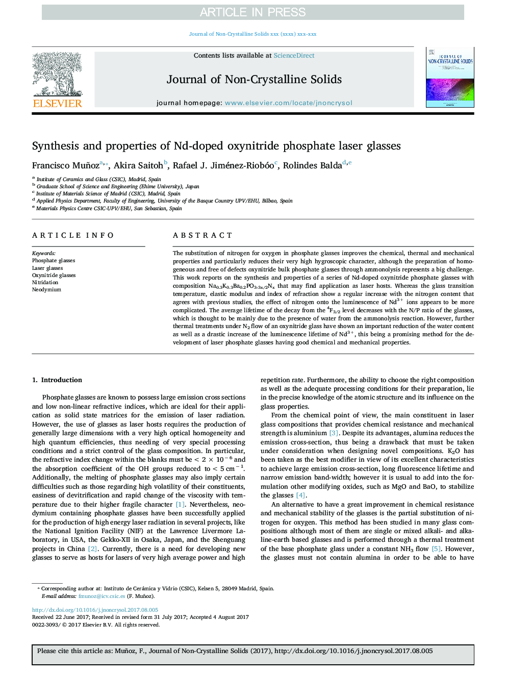 Synthesis and properties of Nd-doped oxynitride phosphate laser glasses