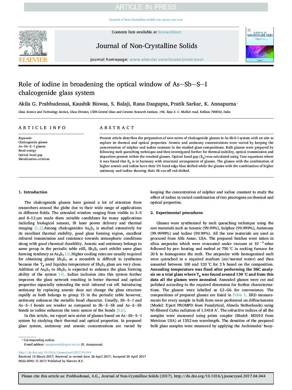 Role of iodine in broadening the optical window of AsSbSI chalcogenide glass system