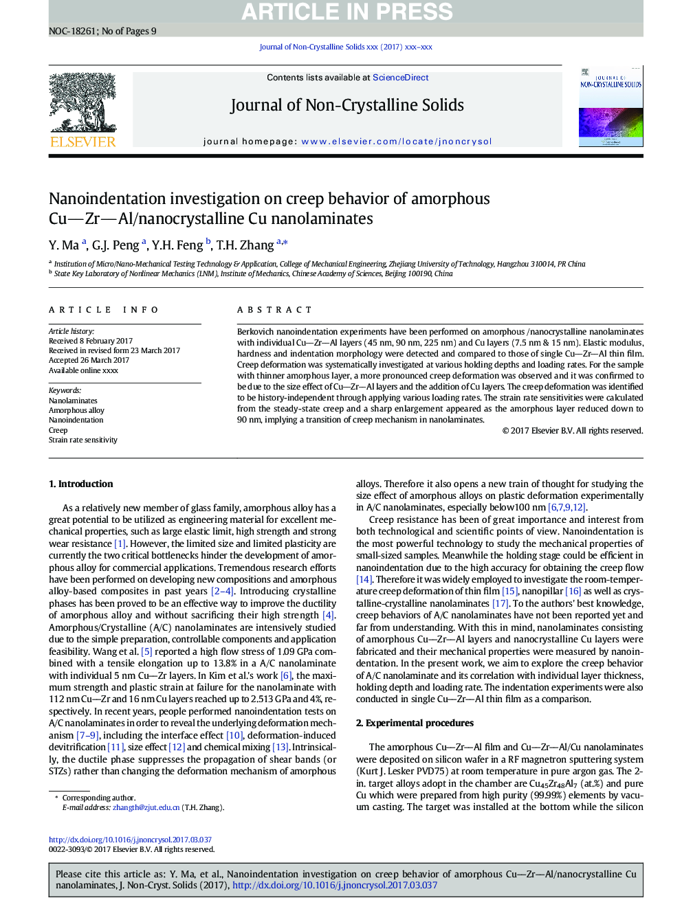 Nanoindentation investigation on creep behavior of amorphous CuZrAl/nanocrystalline Cu nanolaminates
