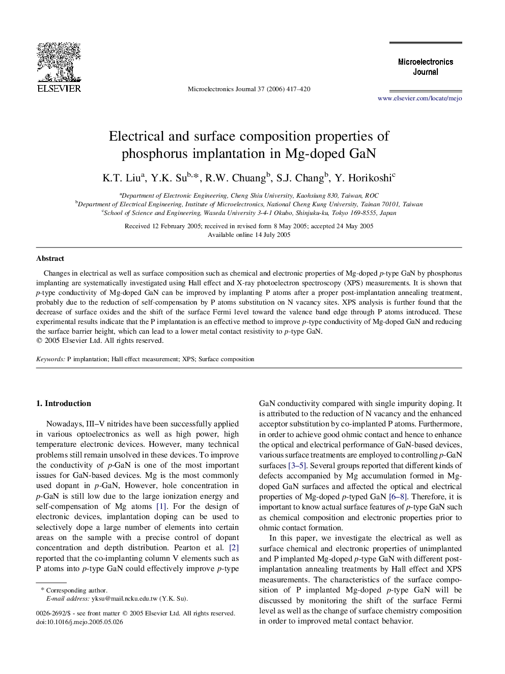 Electrical and surface composition properties of phosphorus implantation in Mg-doped GaN