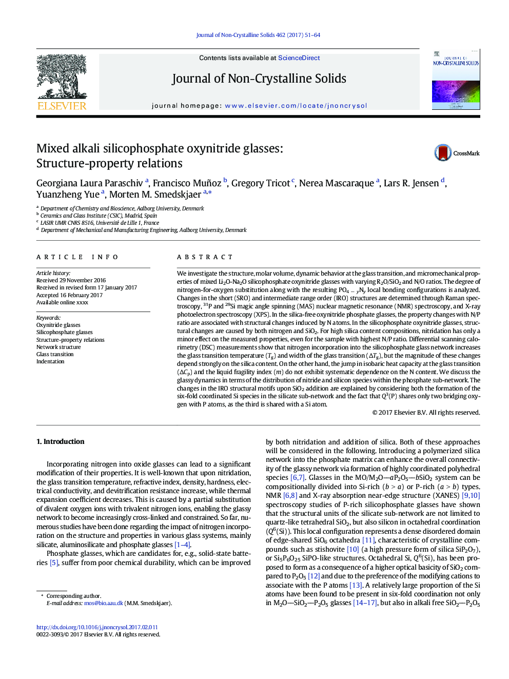 Mixed alkali silicophosphate oxynitride glasses: Structure-property relations