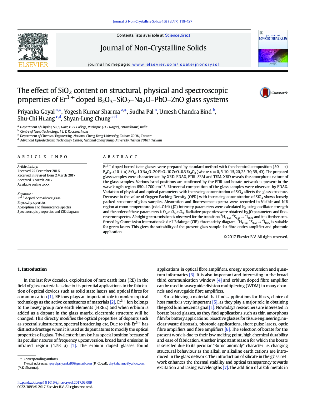 The effect of SiO2 content on structural, physical and spectroscopic properties of Er3Â +Â doped B2O3-SiO2-Na2O-PbO-ZnO glass systems