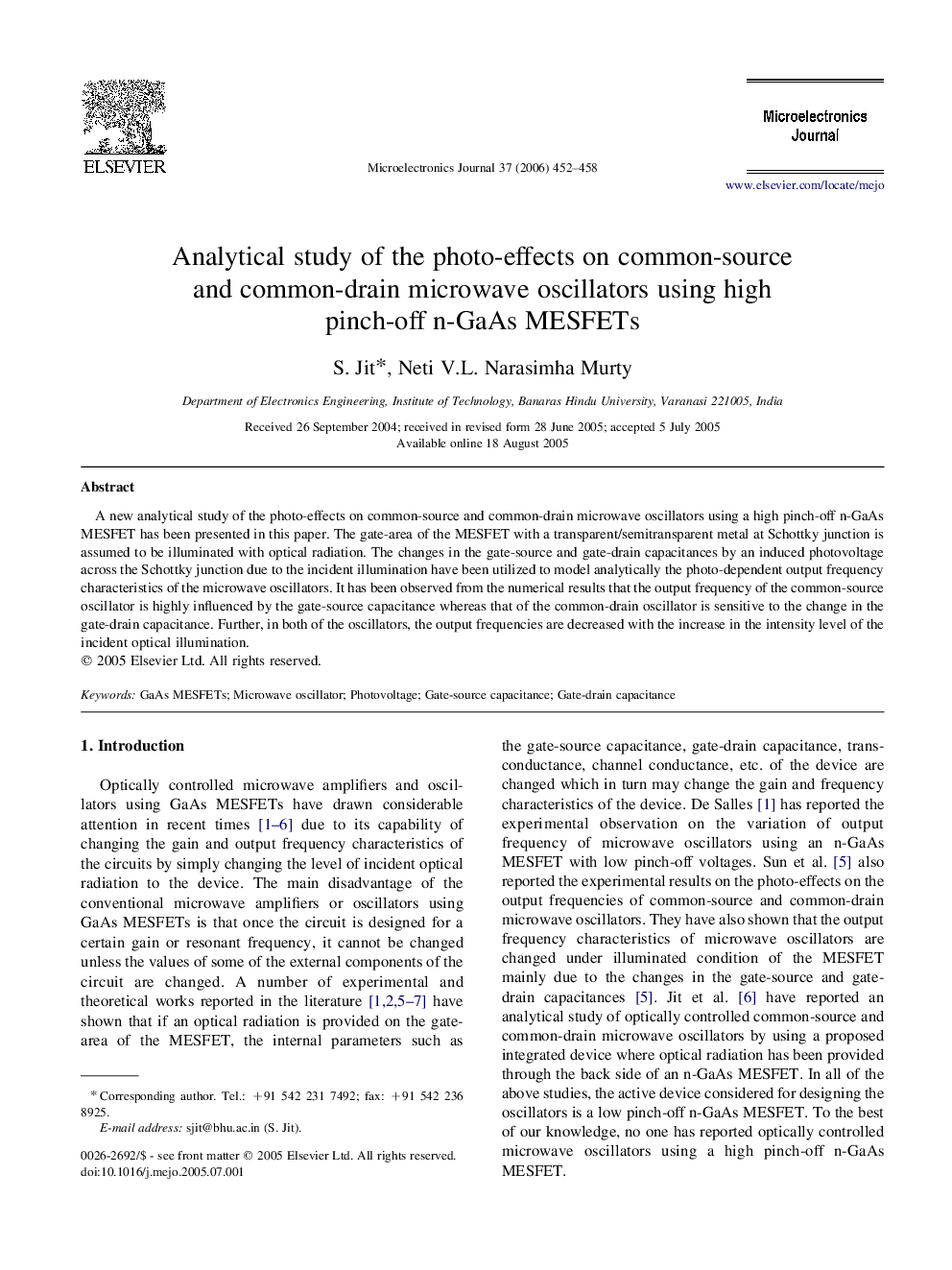 Analytical study of the photo-effects on common-source and common-drain microwave oscillators using high pinch-off n-GaAs MESFETs