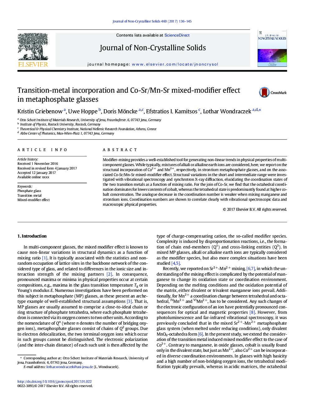 Transition-metal incorporation and Co-Sr/Mn-Sr mixed-modifier effect in metaphosphate glasses