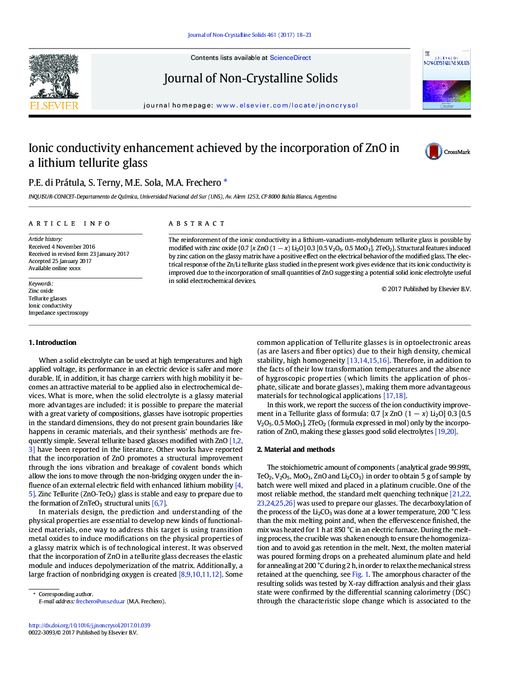 Ionic conductivity enhancement achieved by the incorporation of ZnO in a lithium tellurite glass