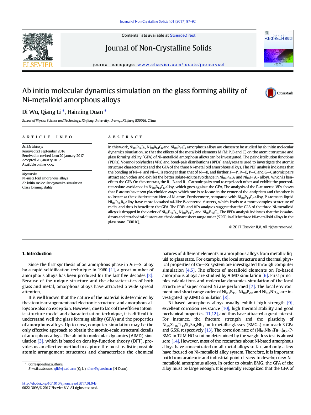 Ab initio molecular dynamics simulation on the glass forming ability of Ni-metalloid amorphous alloys