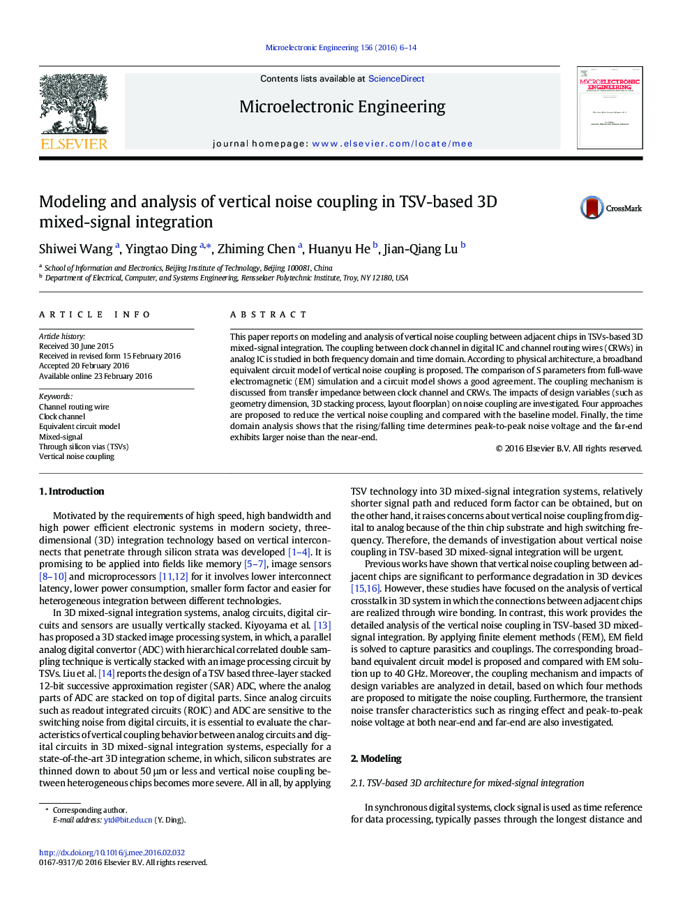 Modeling and analysis of vertical noise coupling in TSV-based 3D mixed-signal integration