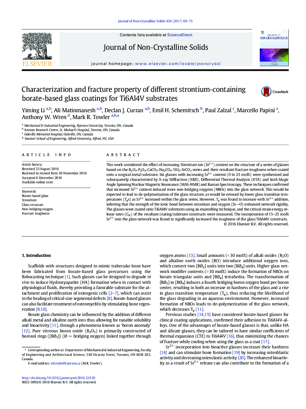 Characterization and fracture property of different strontium-containing borate-based glass coatings for Ti6Al4V substrates