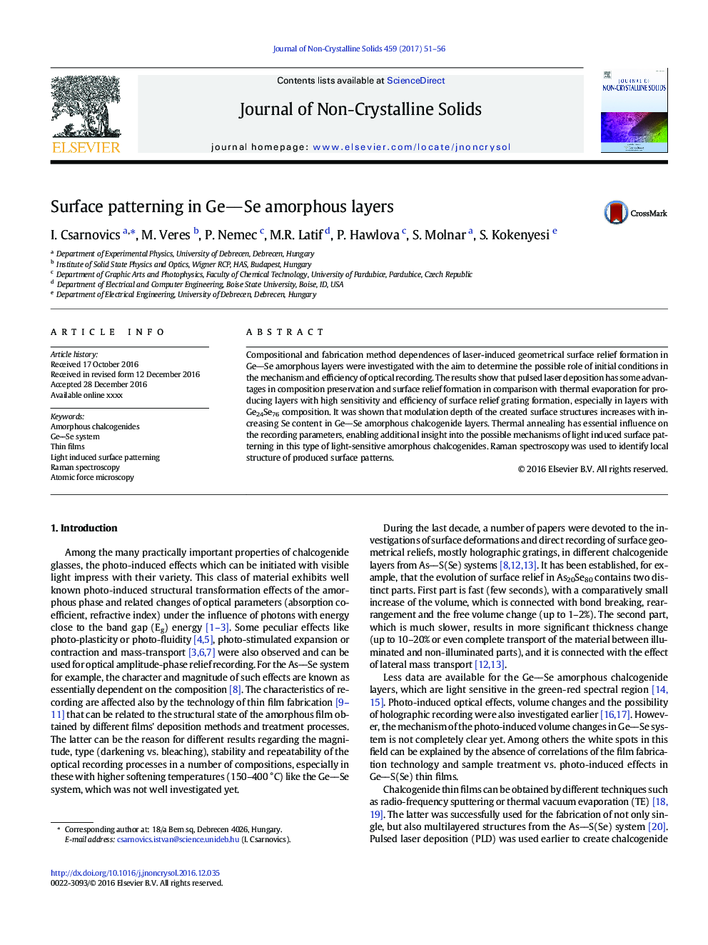 عکس صفحه اول مقاله: Surface patterning in GeSe amorphous layers Surface patterning in GeSe amorphous layers