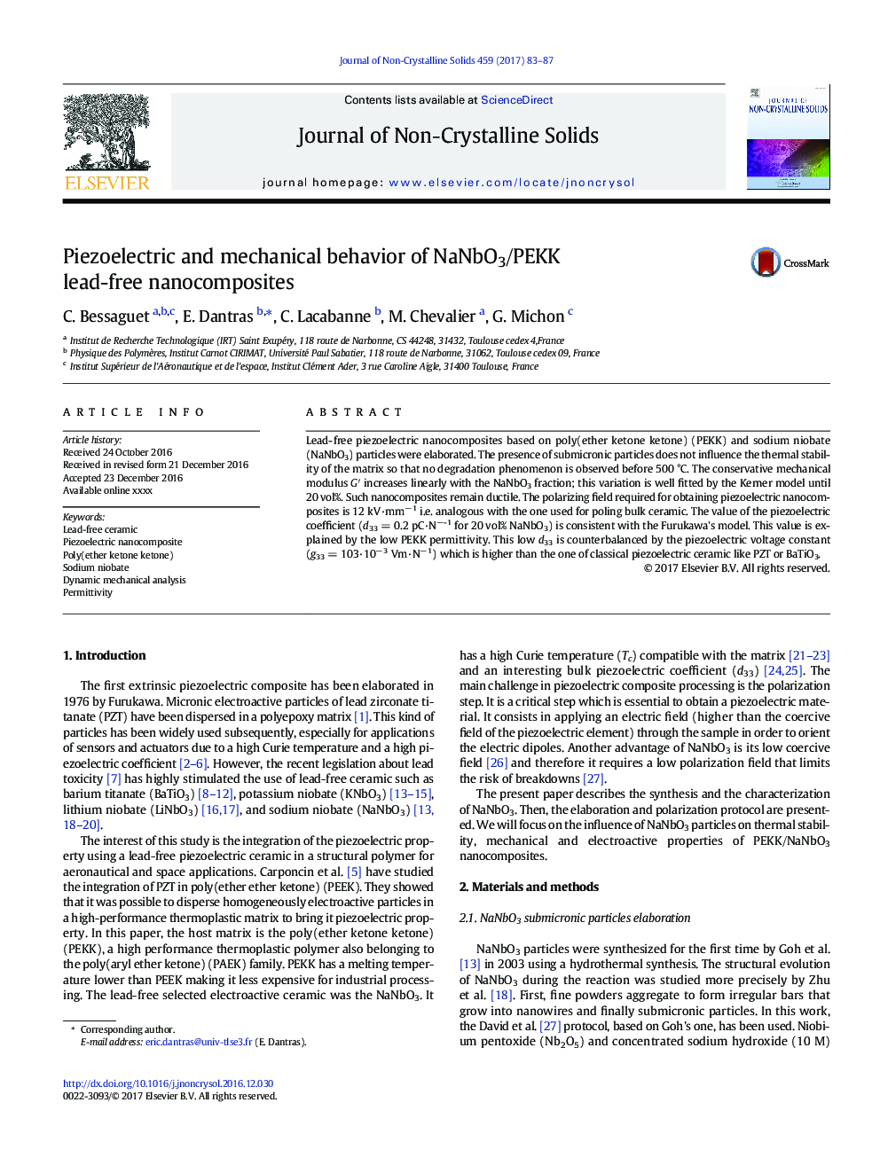 Piezoelectric and mechanical behavior of NaNbO3/PEKK lead-free nanocomposites