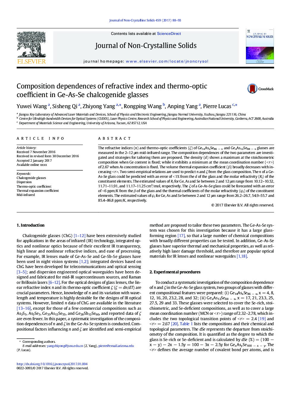 Composition dependences of refractive index and thermo-optic coefficient in Ge-As-Se chalcogenide glasses