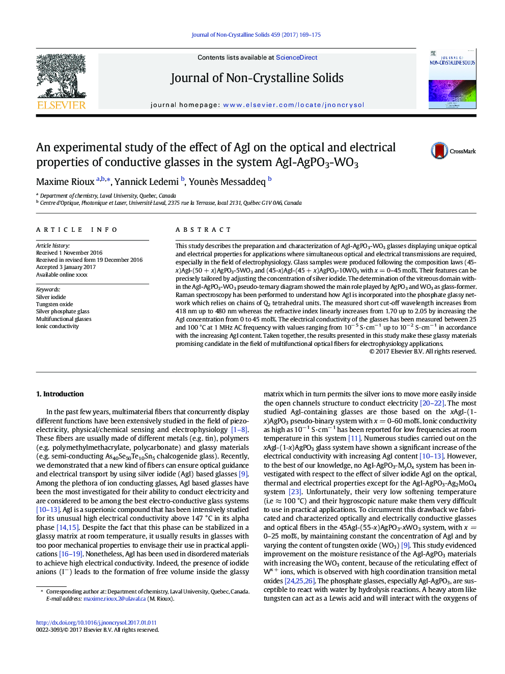 An experimental study of the effect of AgI on the optical and electrical properties of conductive glasses in the system AgI-AgPO3-WO3